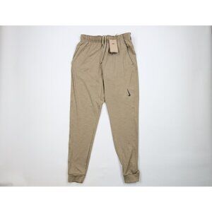New Nike Yoga Mens Small Mini Swoosh Cuffed Sweatpants Joggers Heather Beige